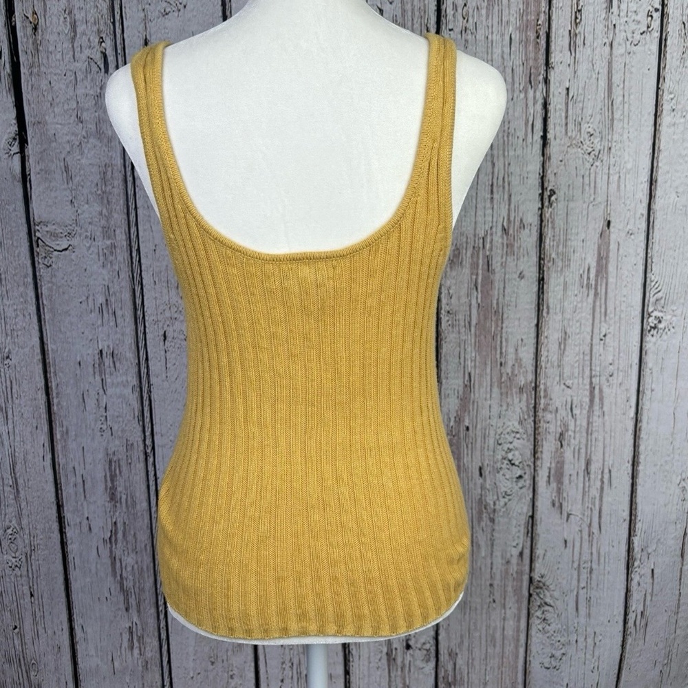 American Eagle 70s Boho Chic Sz Large Button Front Yellow Ribbed Sweater Crop - Picture 2 of 13